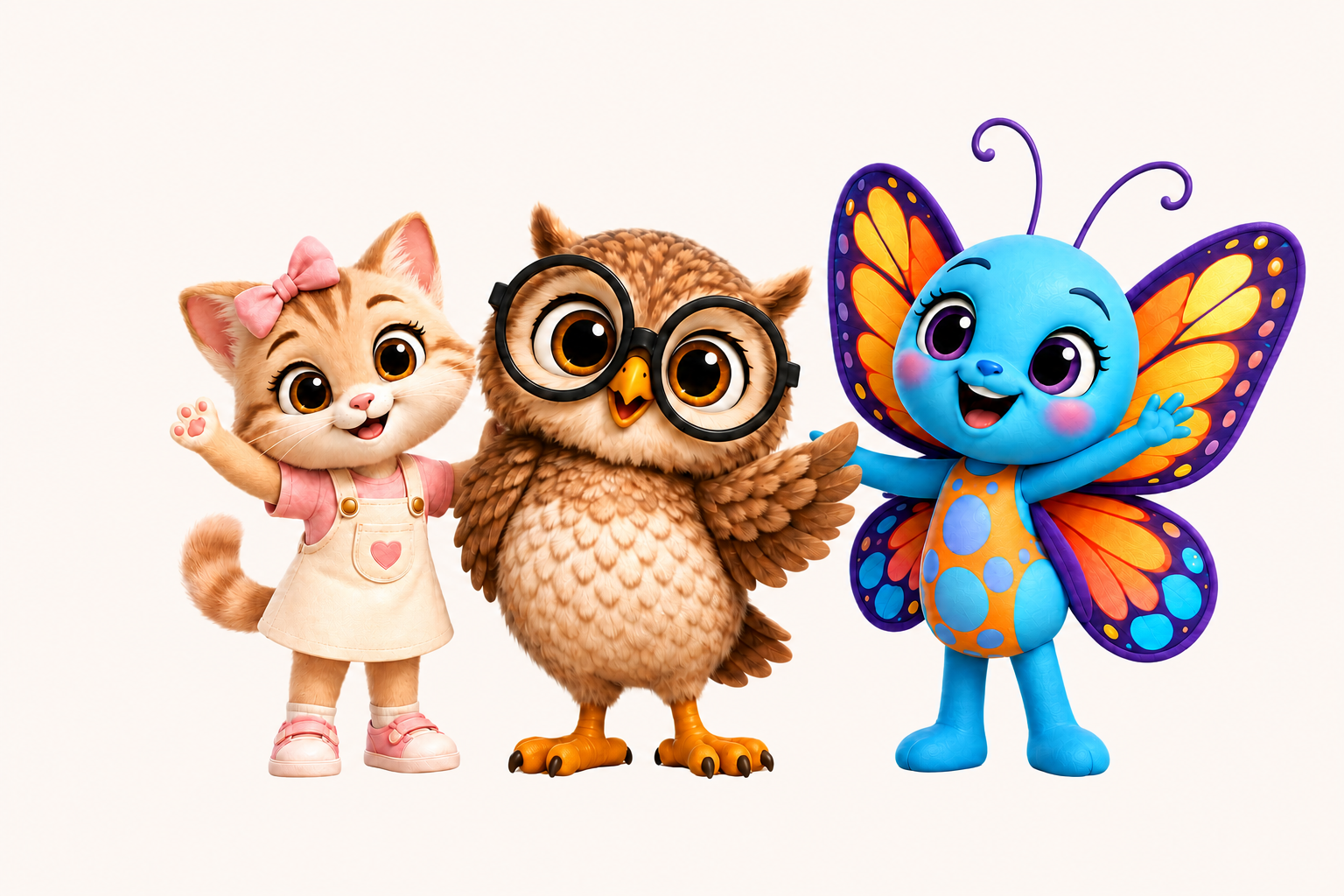 Nia, Olivia e Aurora, mascotes da Educação Infantil